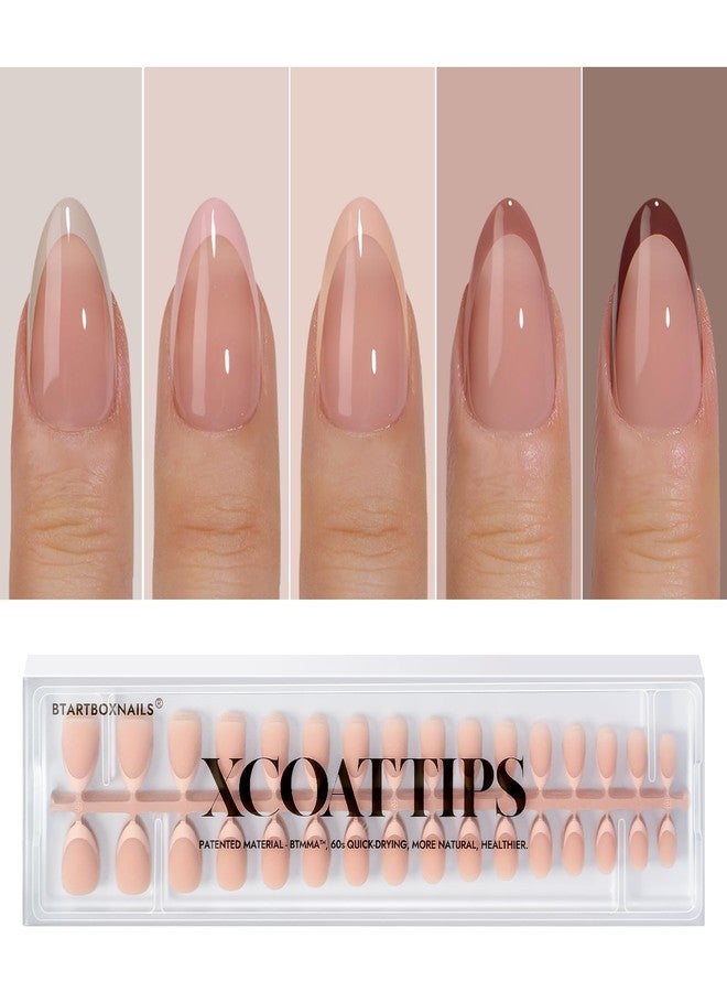 BTArtboxnails XCOATTIPS Press on Nails - French Tip Press on Nails Short Almond, Skin Tones Soft Gel Nails False Nail Tips, Soak Off Acrylic Nails Extensions - Image 1